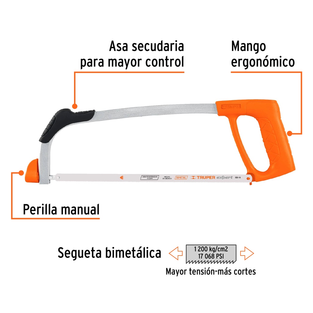 Arco 12' profesional tubular de acero para segueta, Truper, 