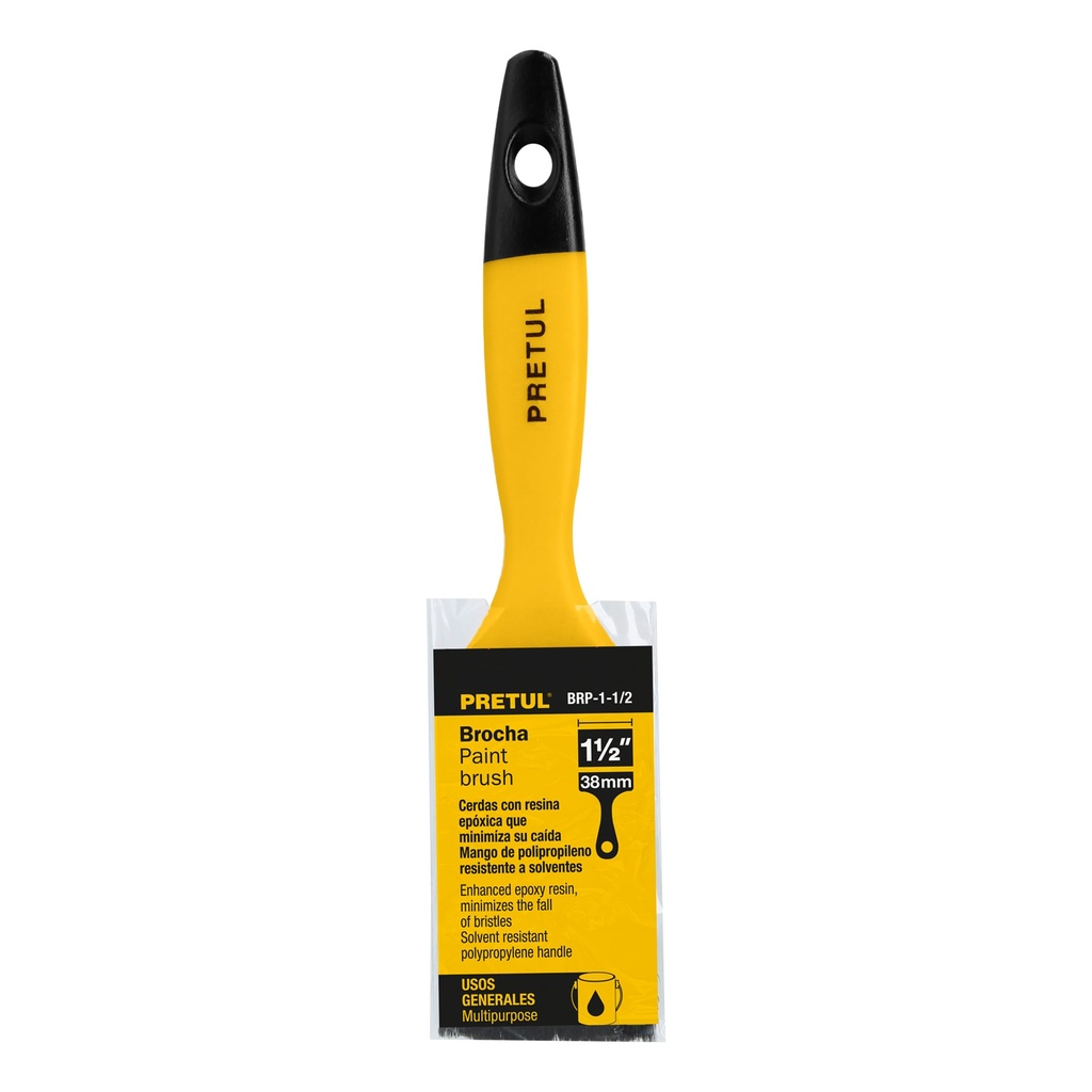Brocha uso general de 1-1/2' con mango de plástico, Pretul, 