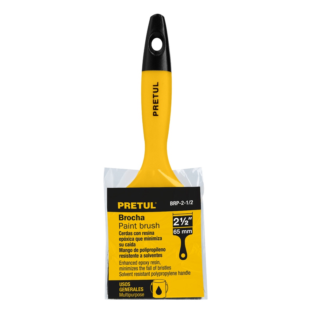 Brocha uso general de 2-1/2' con mango de plástico, Pretul, 