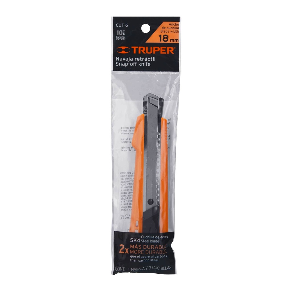 Cutter 18 mm reforzado de plástico con alma metálica, Truper, 