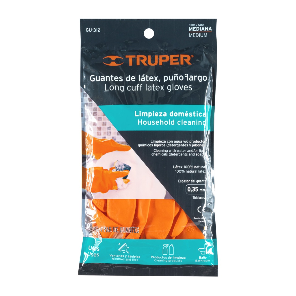 Guantes de látex para limpieza, M, TRUPER, 