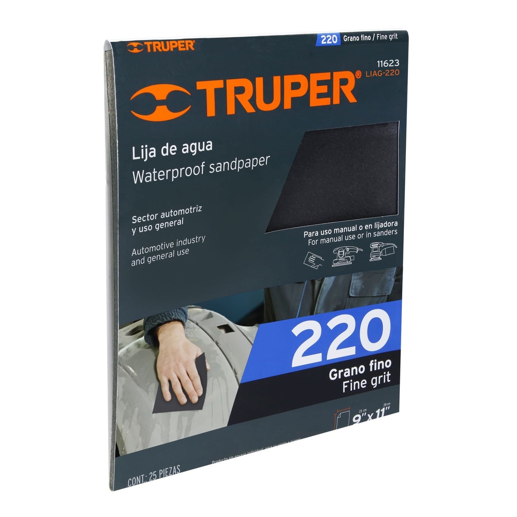 [11623-LIAG-220] Lija de agua grano 220 de carburo de silicio, Truper, 