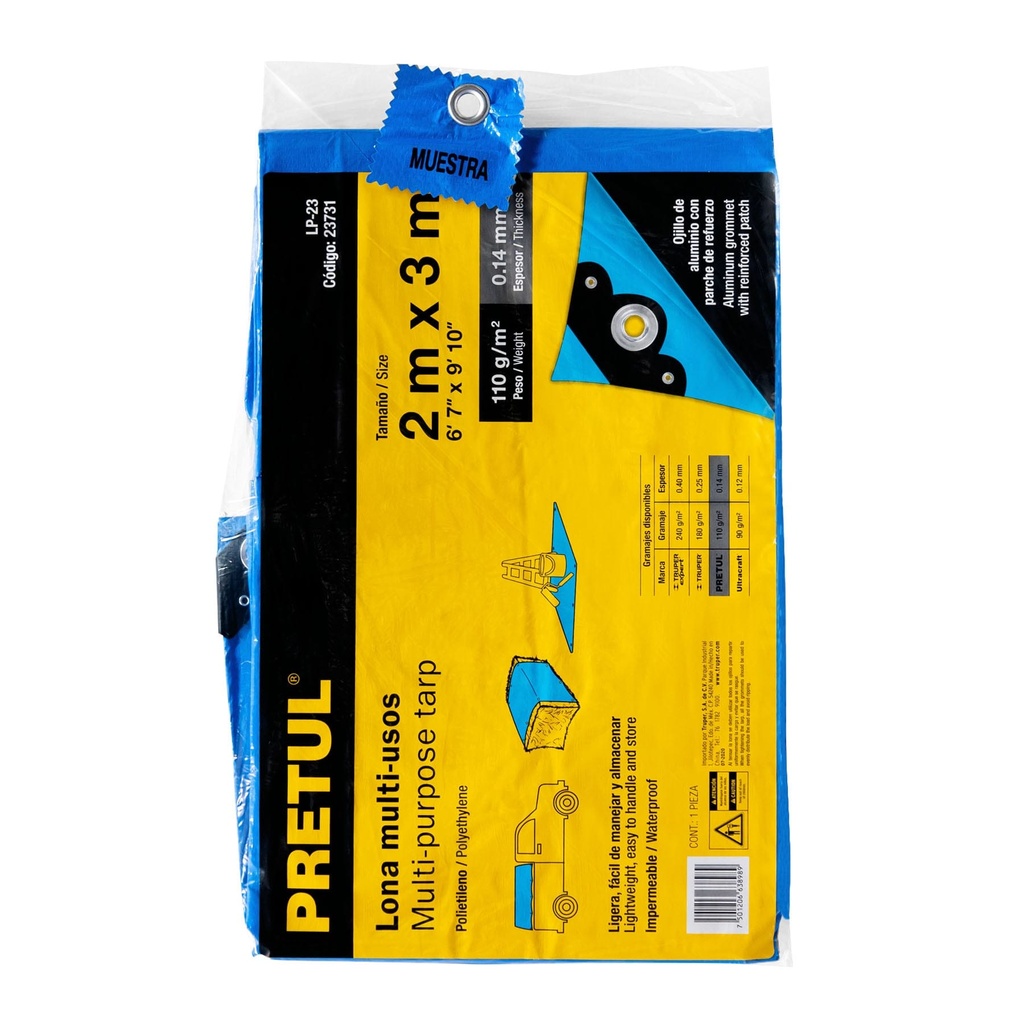 Lona de polietileno 2 x 3 m, azul, 110 g/m2, PRETUL, 