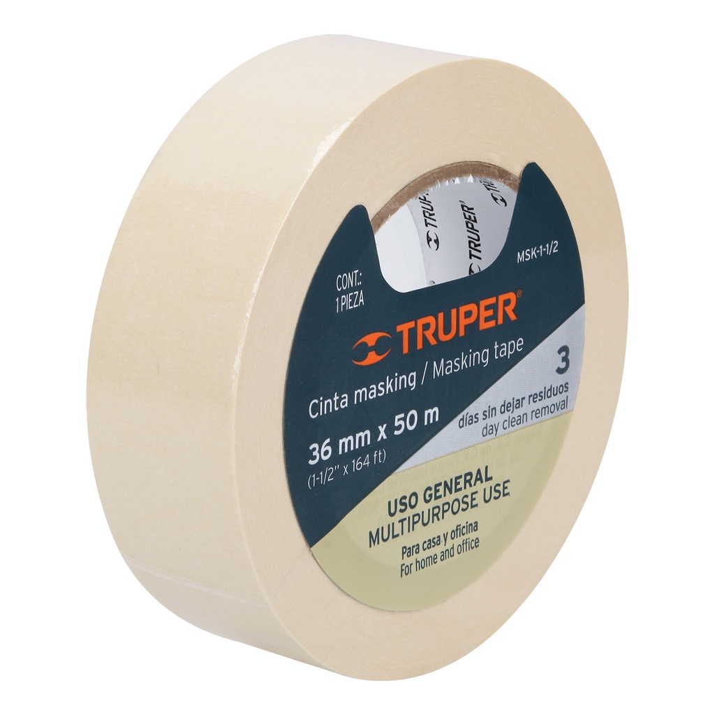 Cinta masking tape de 1-1/2' x 50 m, Truper, 