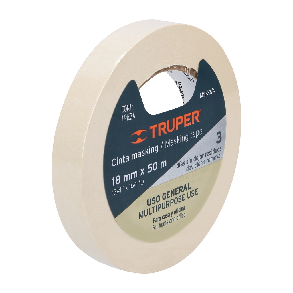 Cinta masking tape de 3/4' x 50 m, Truper, 