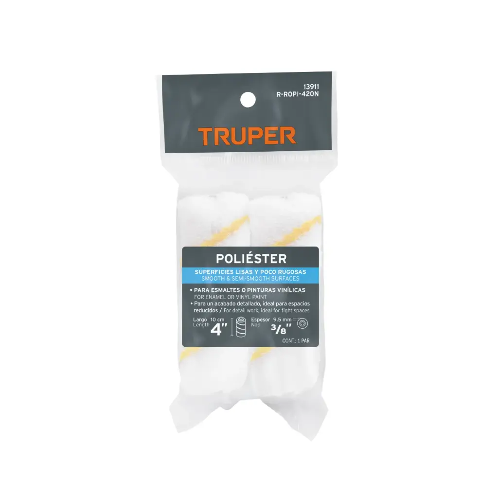 Bolsa c/2 felpas p/mini rodillo de poliéster 4'x3/8', TRUPER, 