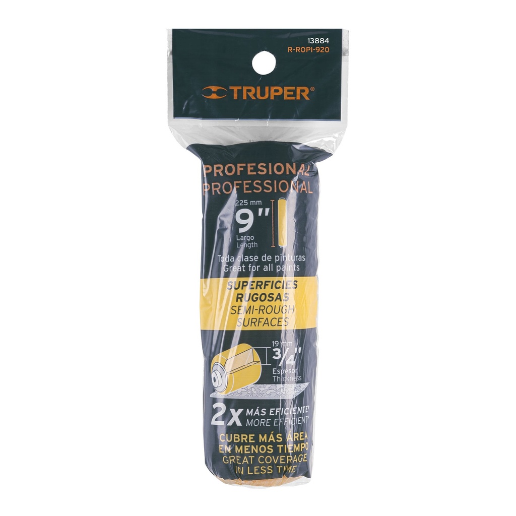 Felpa para rodillo 9' x 3/4' superficies rugosas, Truper, 