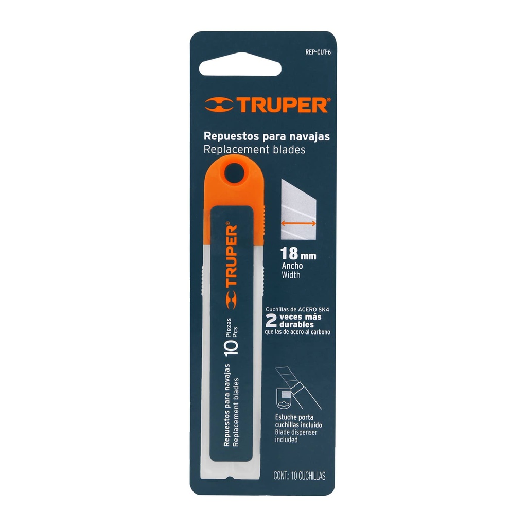 Estuche con 10 cuchillas SK4 de 18 mm para cutter, Truper, 