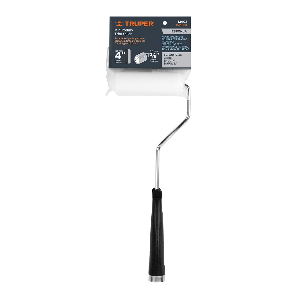 [13903-ROPI-410E] Mini Rodillo para pintar 4' x 3/8' de esponja, Truper, 
