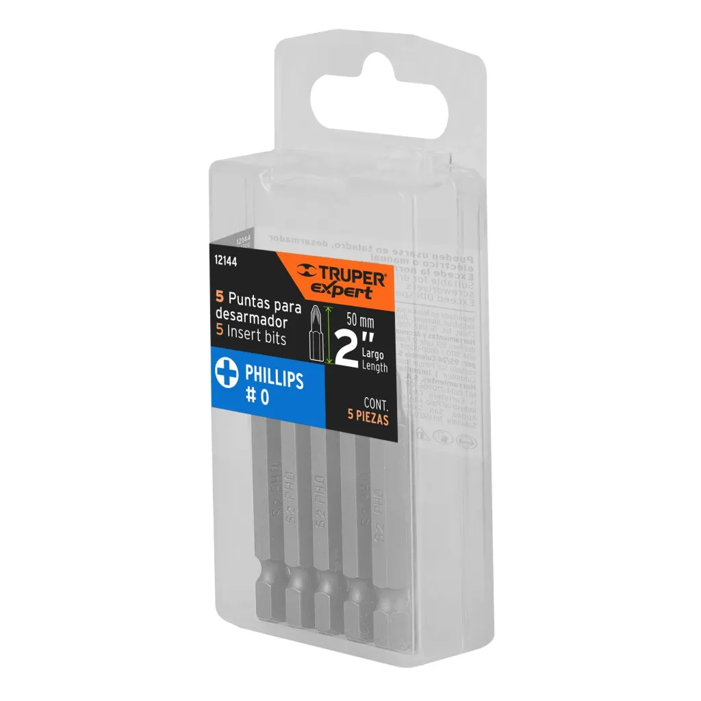 Estuche con 5 puntas de cruz PH0 largo 2', Truper Expert, 