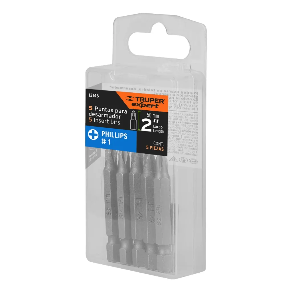Estuche con 5 puntas de cruz PH1 largo 2', Truper Expert, 