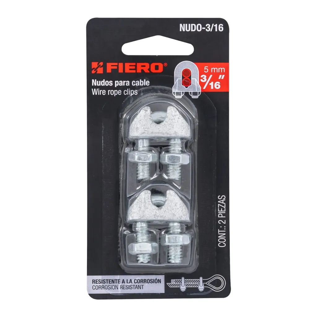 [44083-NUDO-3/16] Blíster c/2 nudos (perros) de hierro p/cable de 3/16', FIERO, 