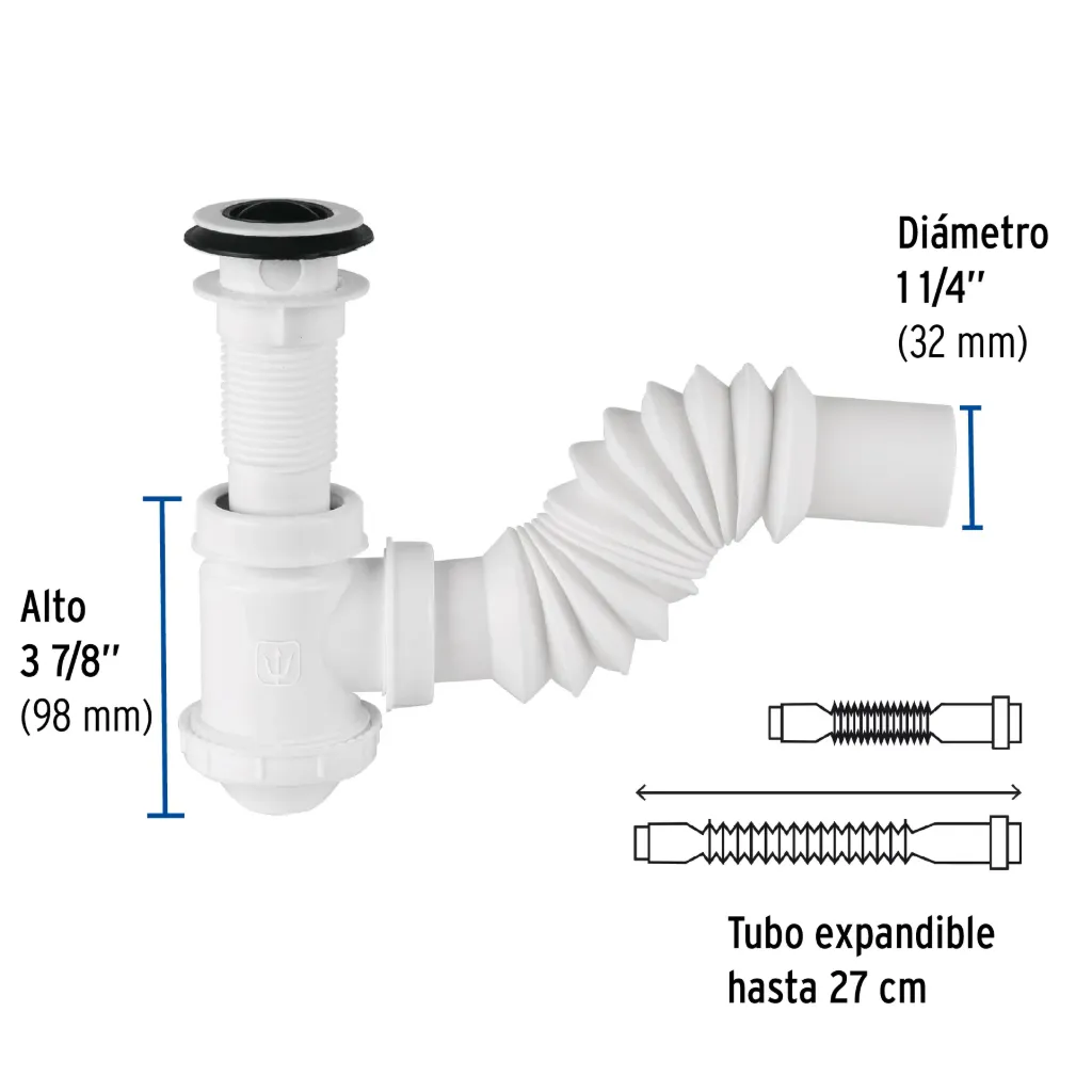 Céspol de bote 1-1/4', contra, polipropileno, para lavabo, 