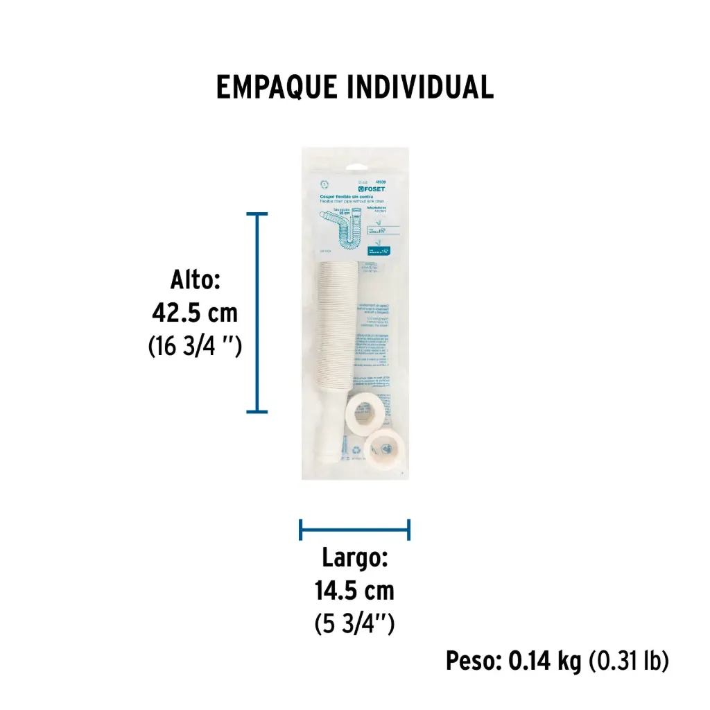 Céspol flexible, polietileno blanco, para lavabo y fregadero, 