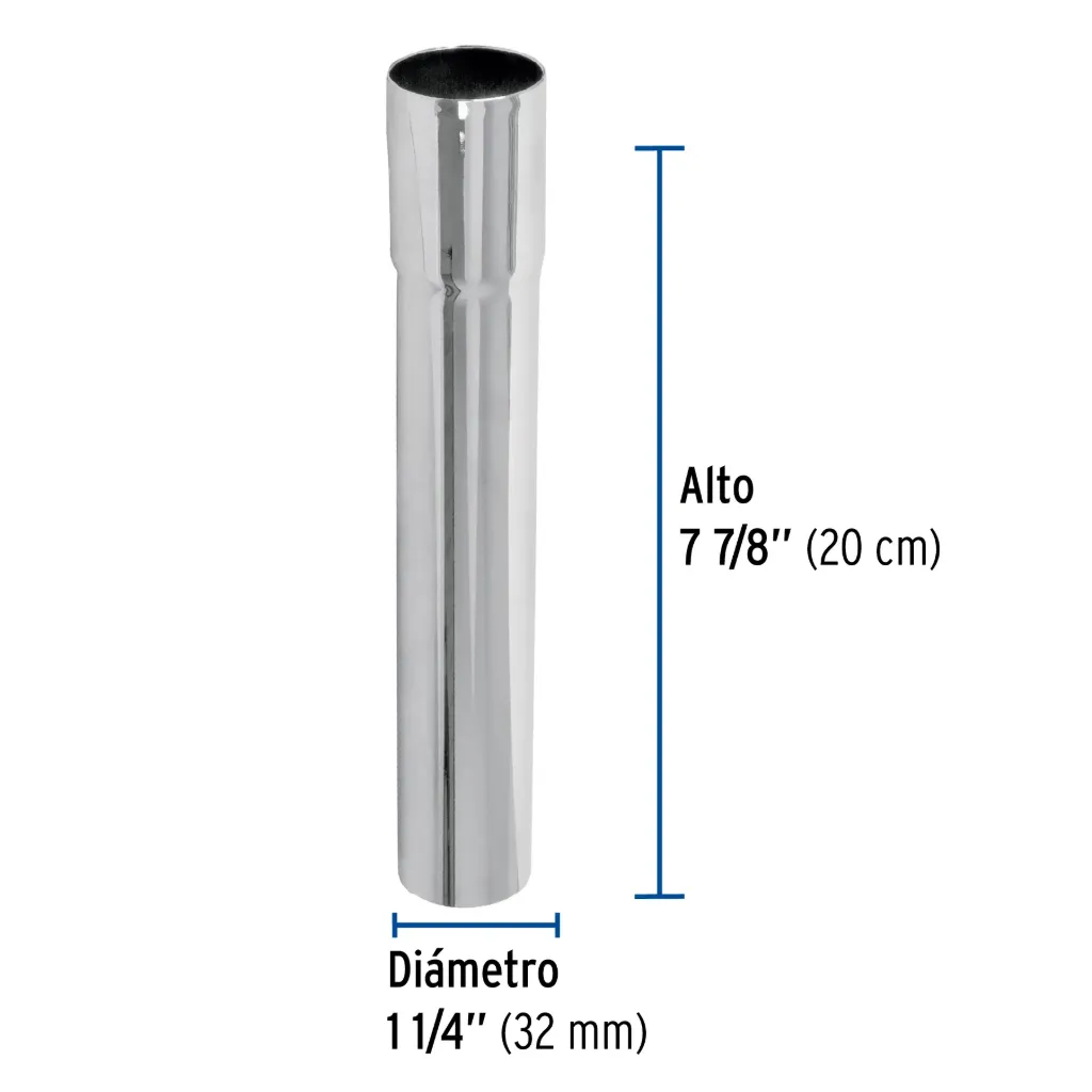 Extensión 20 cm latón cromado para contra de lavabo, 1-1/4', 