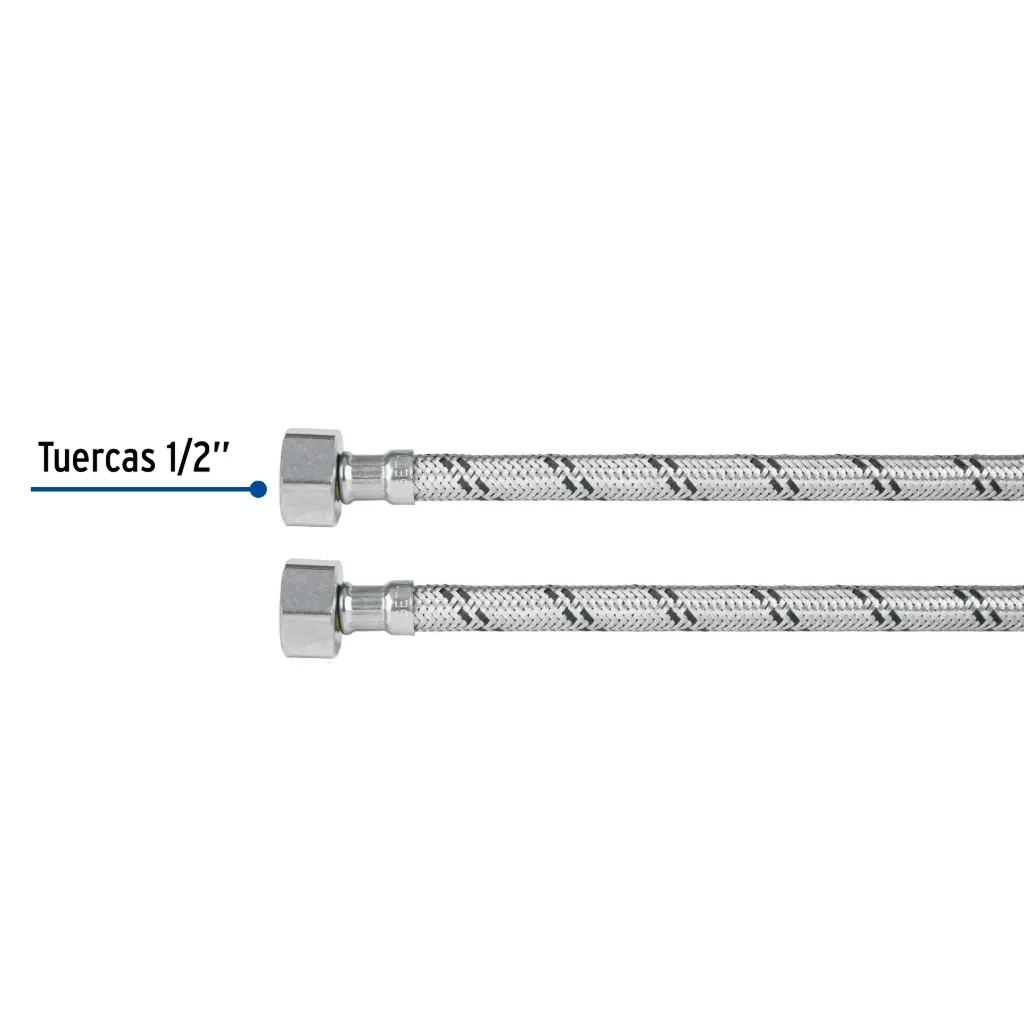 Manguera lavabo/fregadero, acero inox, 1/2' x 1/2', 55 cm, 