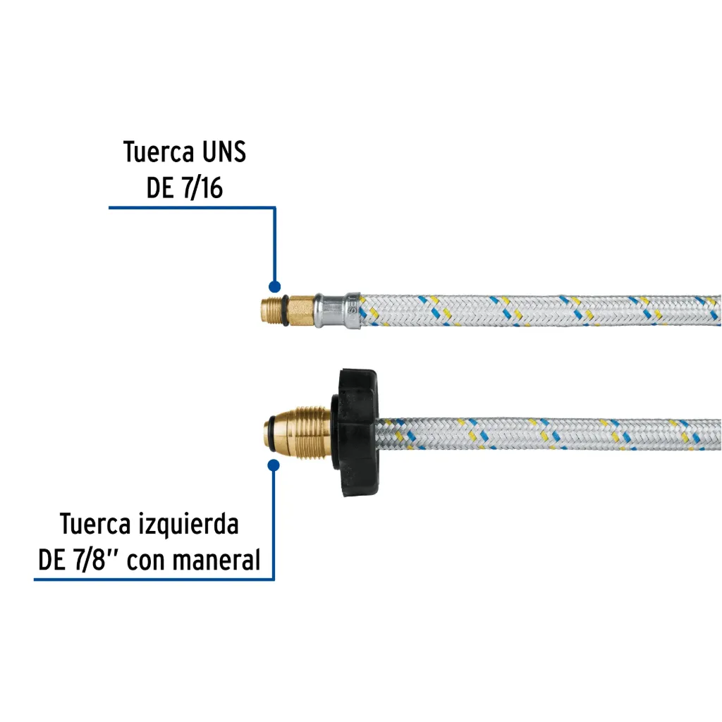 Manguera pigtail, aluminio, 7/16' x 7/8', 55 cm, Foset, 
