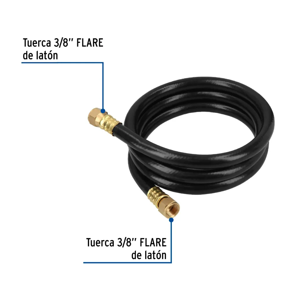 Manguera para gas, PVC negra, 3/8'x1.5 m, c/conexión, Foset, 