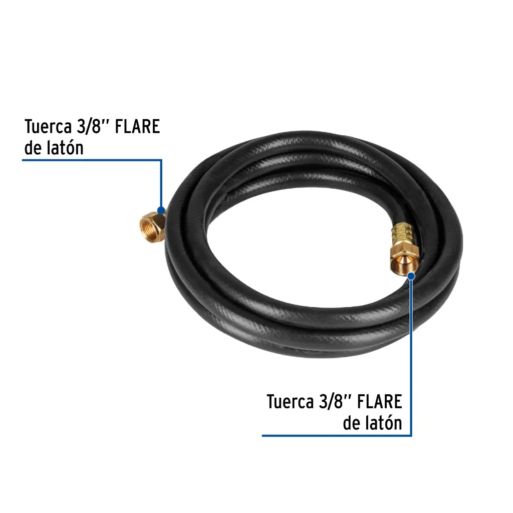 Manguera para gas, PVC negra, 3/8'x3 m, c/conexión, Foset, 