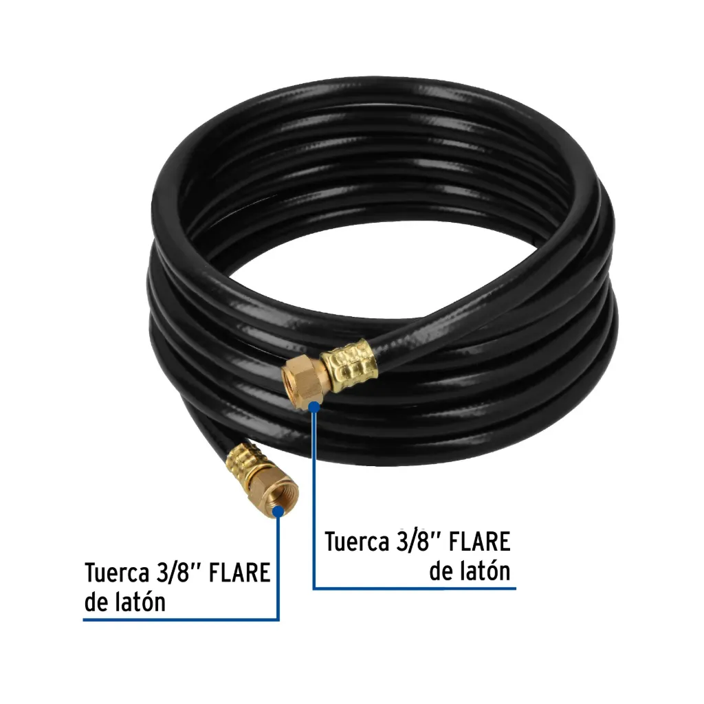 Manguera para gas, PVC negra, 3/8'x4 m, c/conexión, Foset, 