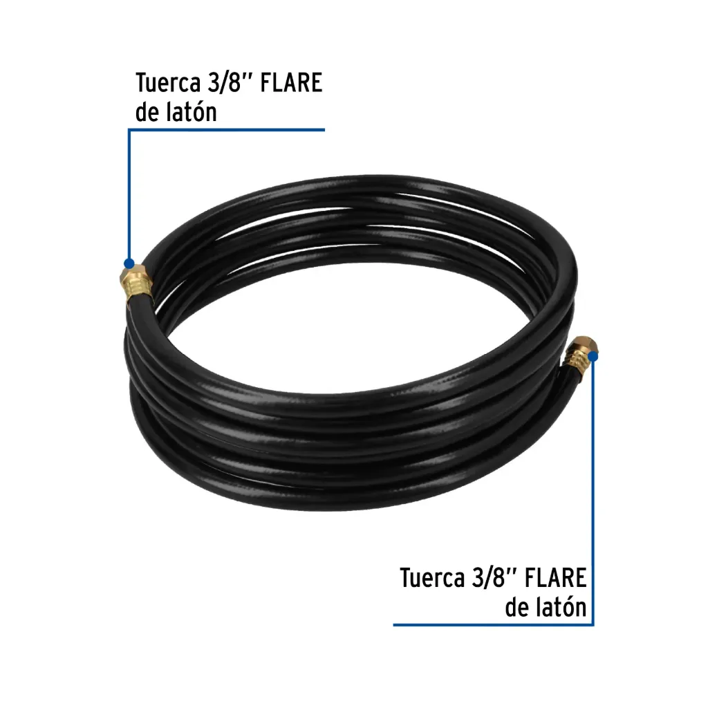 Manguera para gas, PVC negra, 3/8'x5 m, c/conexión, Foset, 