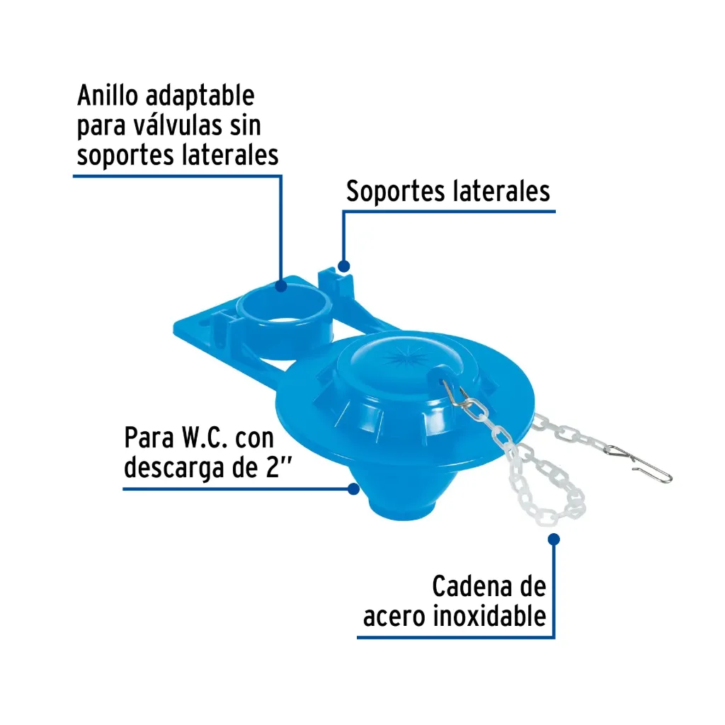 Sapo 2' para WC, PVC, azul, cadena plástica, Foset, 