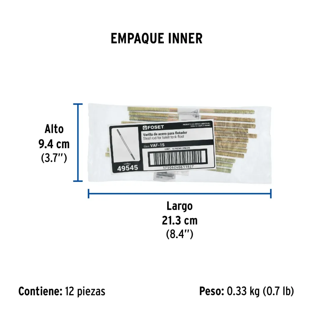 [49545-VAF-15] Varilla de acero de 15 cm para flotador, Foset, 