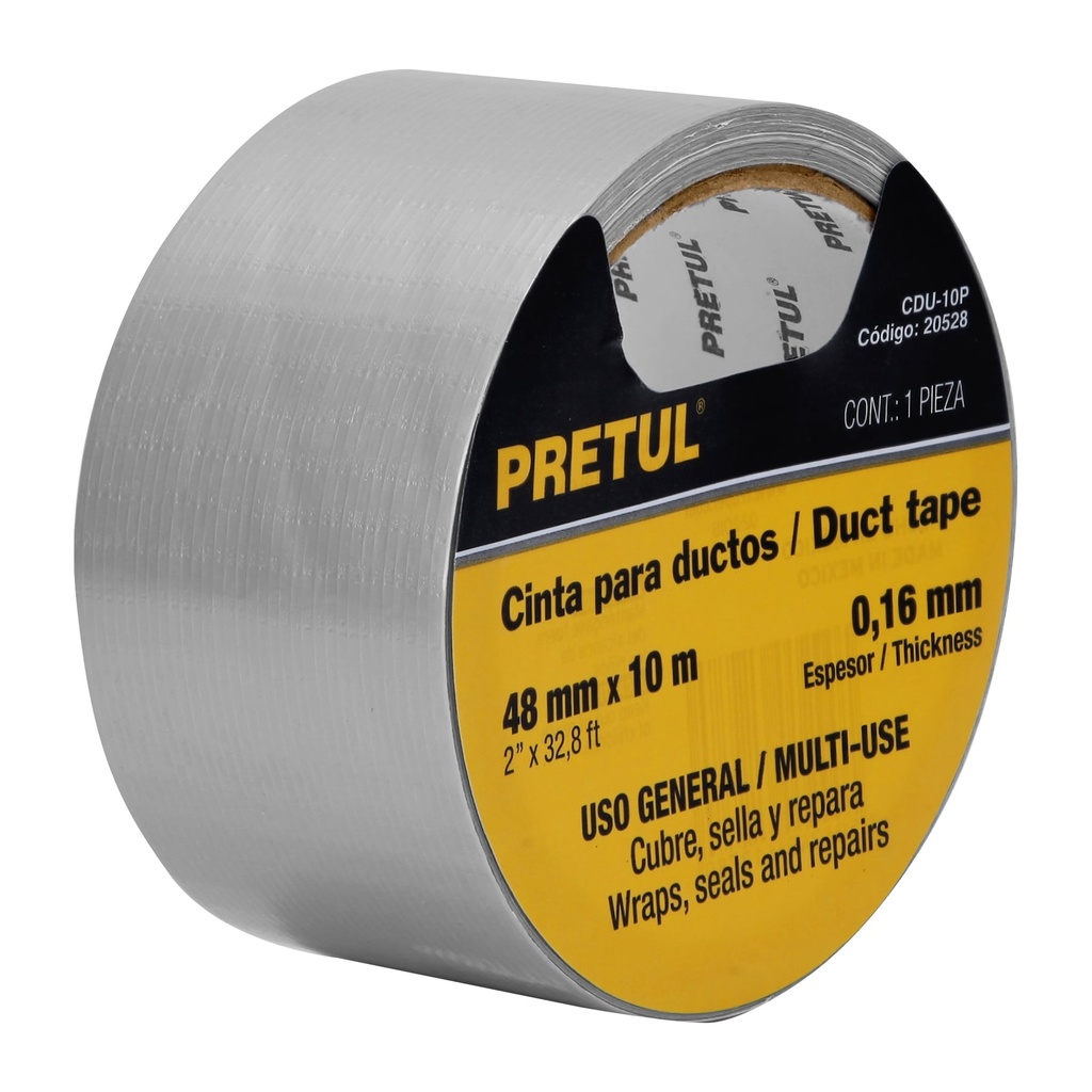 Cinta para ducto 10m x 48mm, espesor 0.16mm, Pretul, 