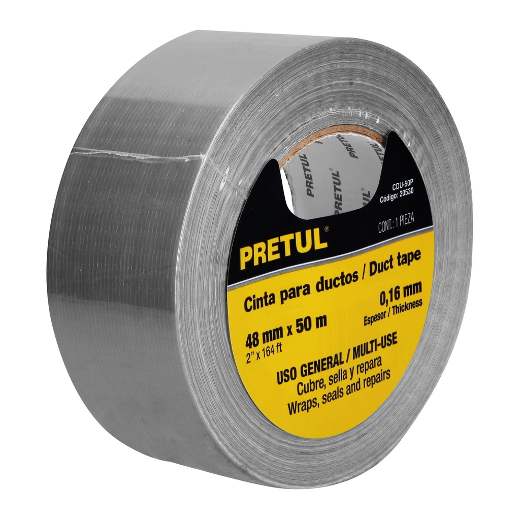 Cinta para ducto 50m x 48mm, espesor 0.16mm, Pretul, 