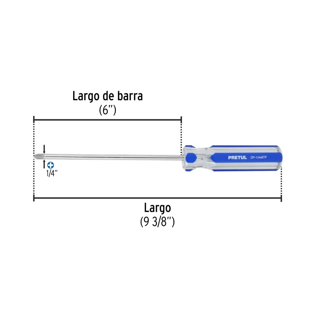 Desarmador de cruz 1/4 x 6' mango de PVC, Pretul, 
