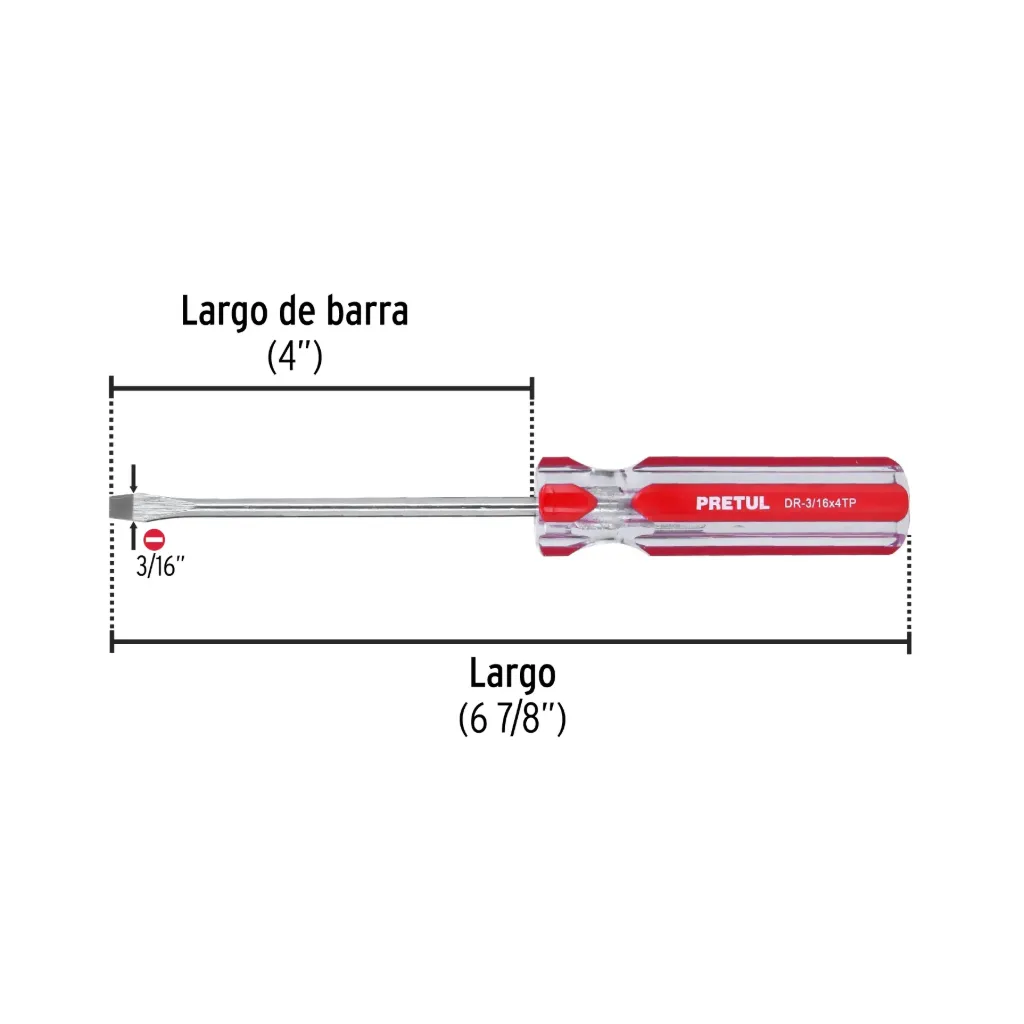 Desarmador plano 3/16 x 4' mango de PVC, Pretul, 