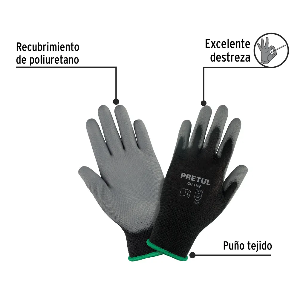 Guantes de nylon recubiertos de poliuretano, M, PRETUL, 