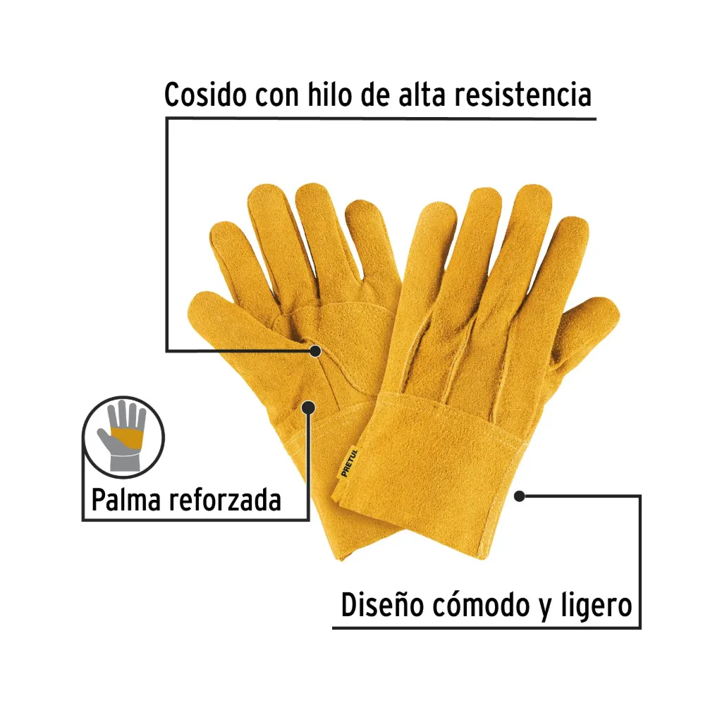 Guantes de carnaza, cortos, unitalla, PRETUL, 