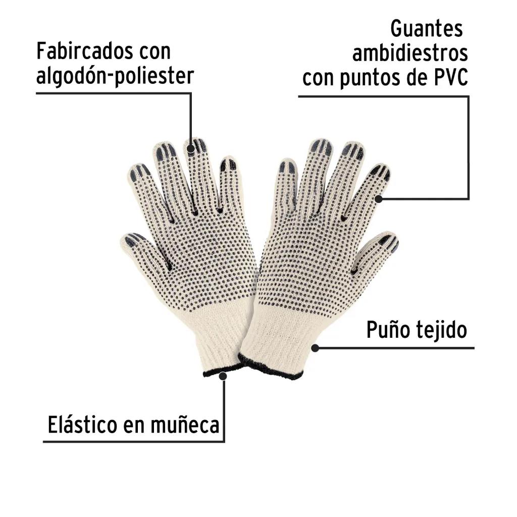 Guantes de algodón con puntos de PVC en palma y dorso,PRETUL, 
