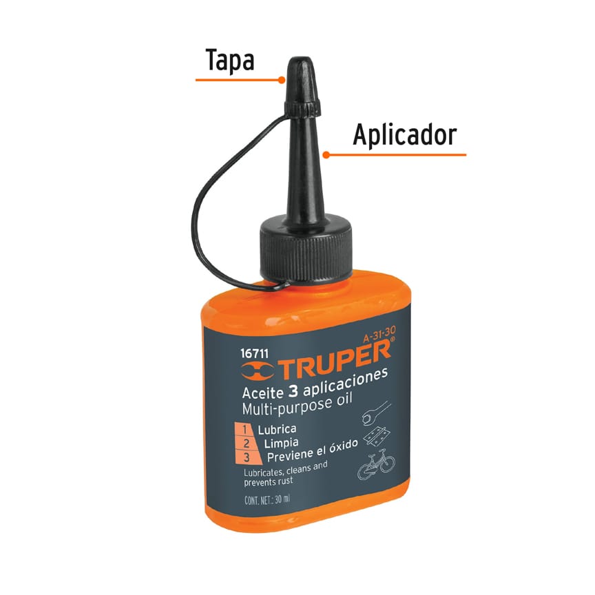 [16711-A-31-30] Aceite multiusos, 30ml (1oz), Truper, 