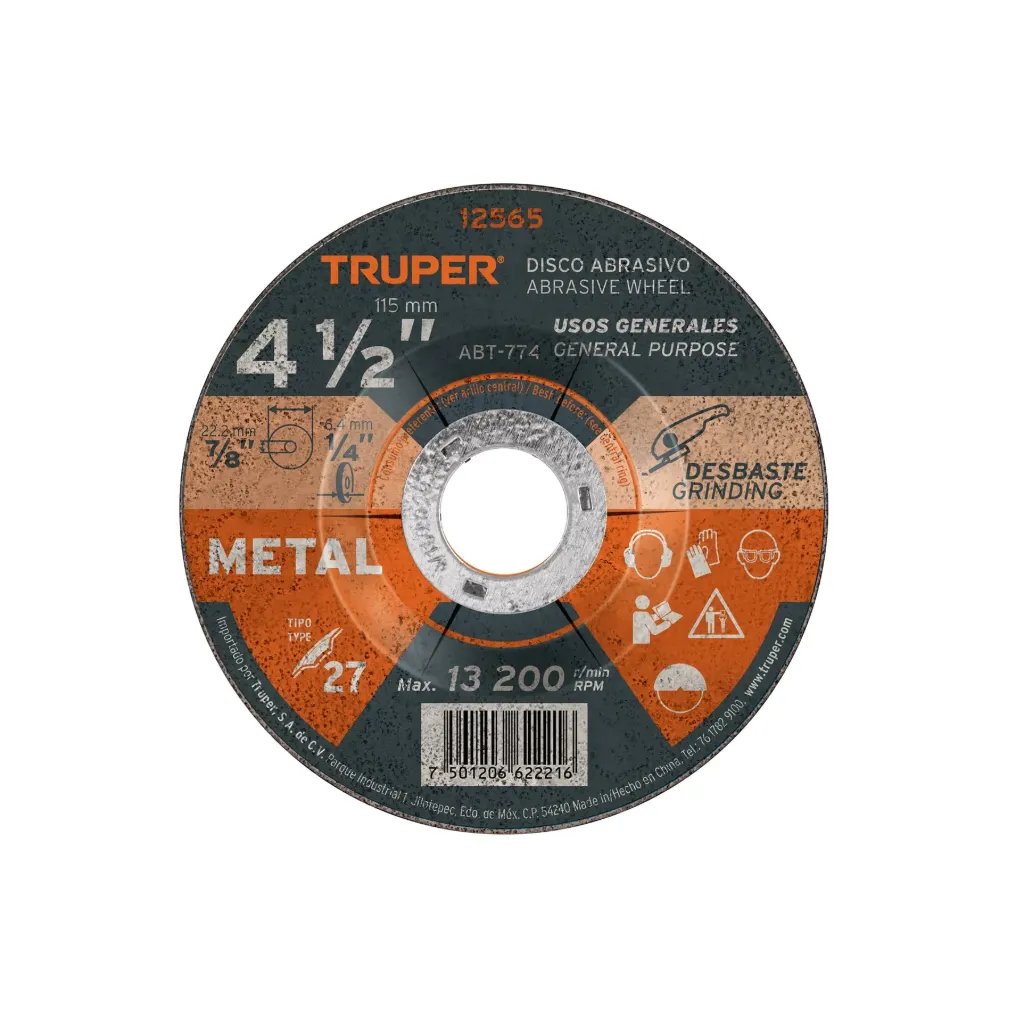 Disco Tipo 27 de 4-1/2' x 6.4 mm para desbaste de metal, 