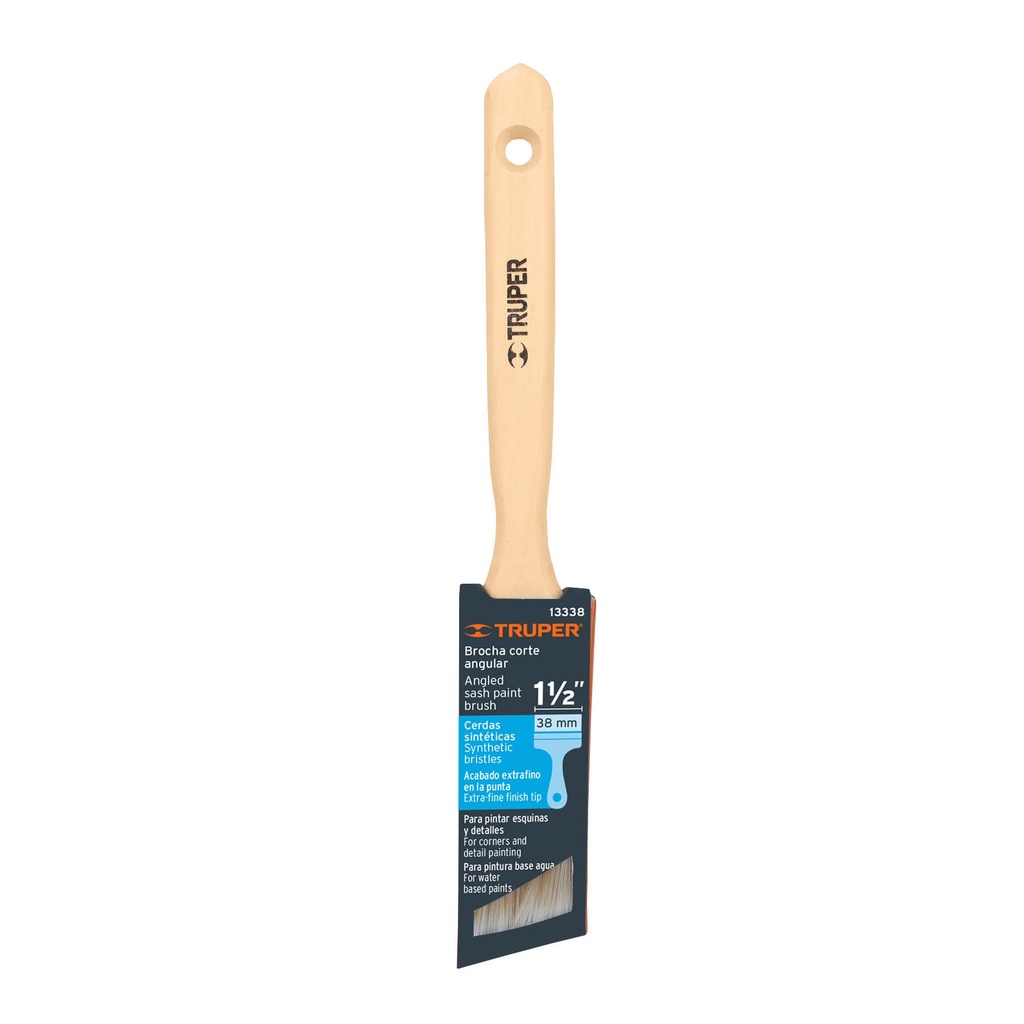 [13338-BRT-1-1/2AS] Brocha cerdas sintéticas 1-1/2' corte angular, mango madera, 
