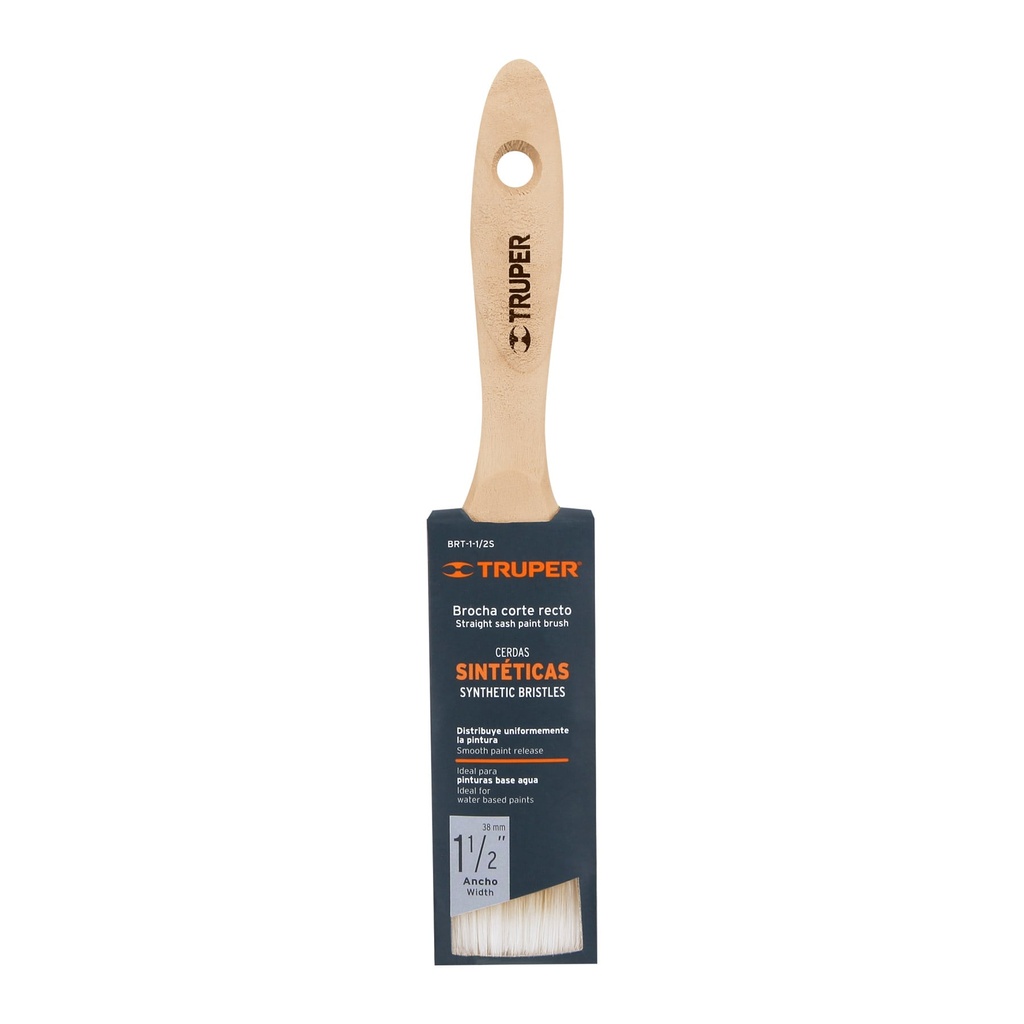 Brocha cerdas sintéticas 1-1/2' corte recto, mango de madera, 