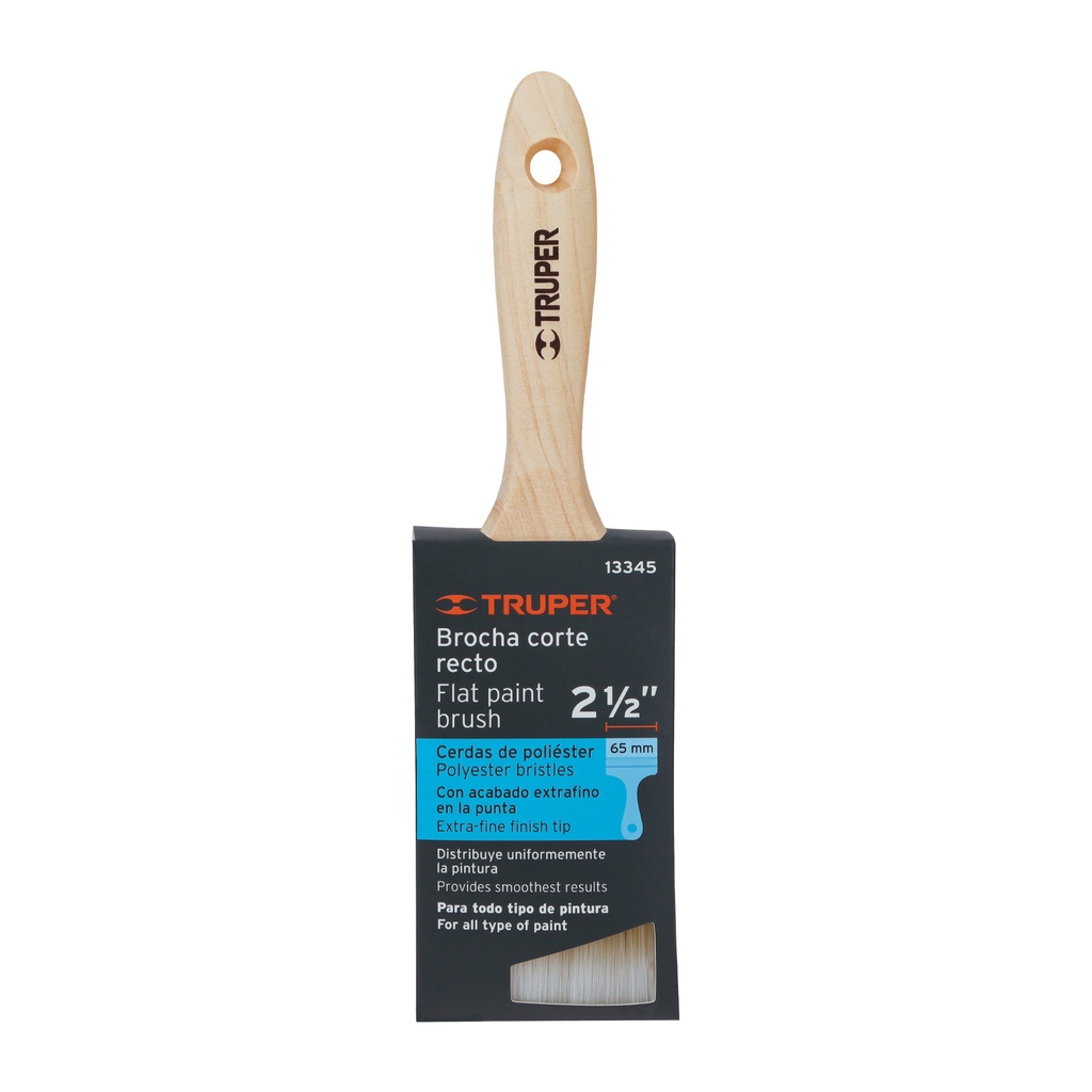 [13345-BRT-2-1/2S] Brocha cerdas sintéticas 2-1/2' corte recto, mango de madera, 