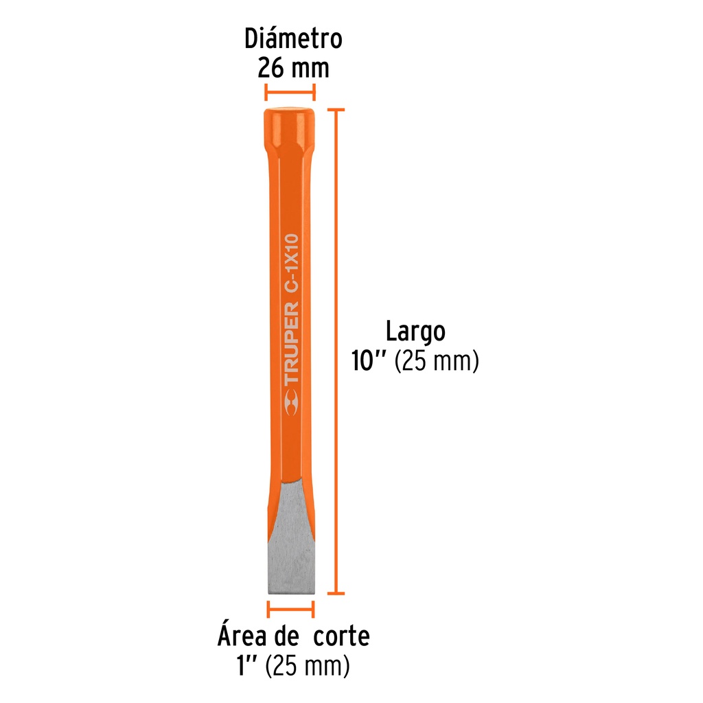 Cincel de corte frío de 1 X 10', Truper, 