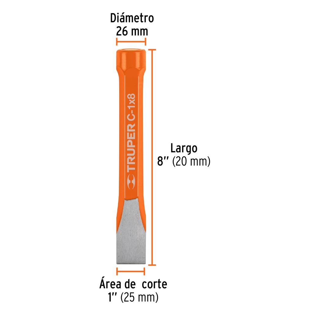 Cincel de corte frío de 1 X 8', Truper, 