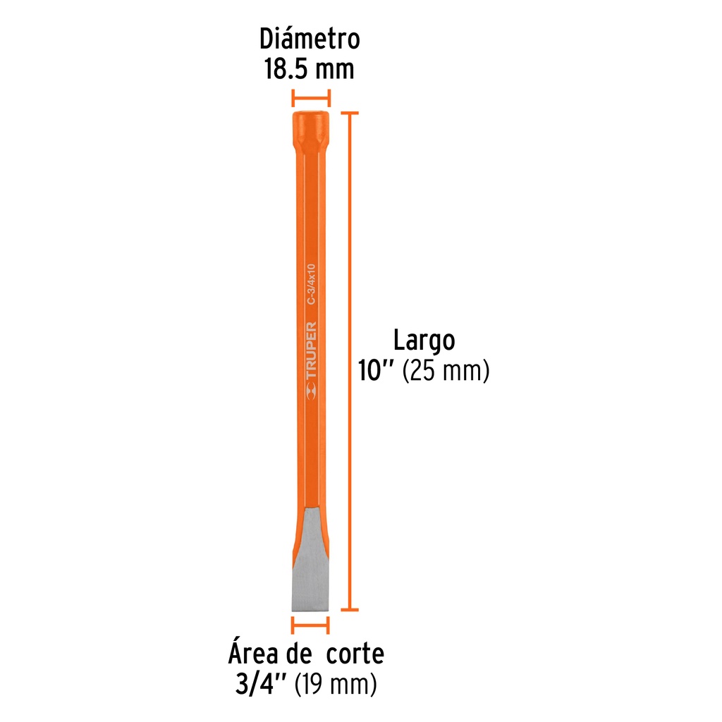 Cincel de corte frío de 3/4 X 10', Truper, 