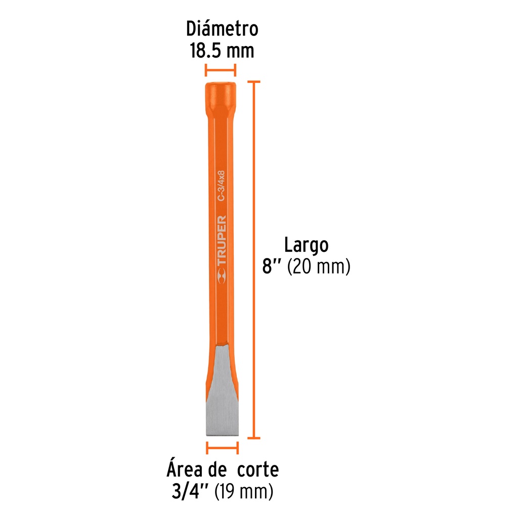 Cincel de corte frío de 3/4 X 8', Truper, 