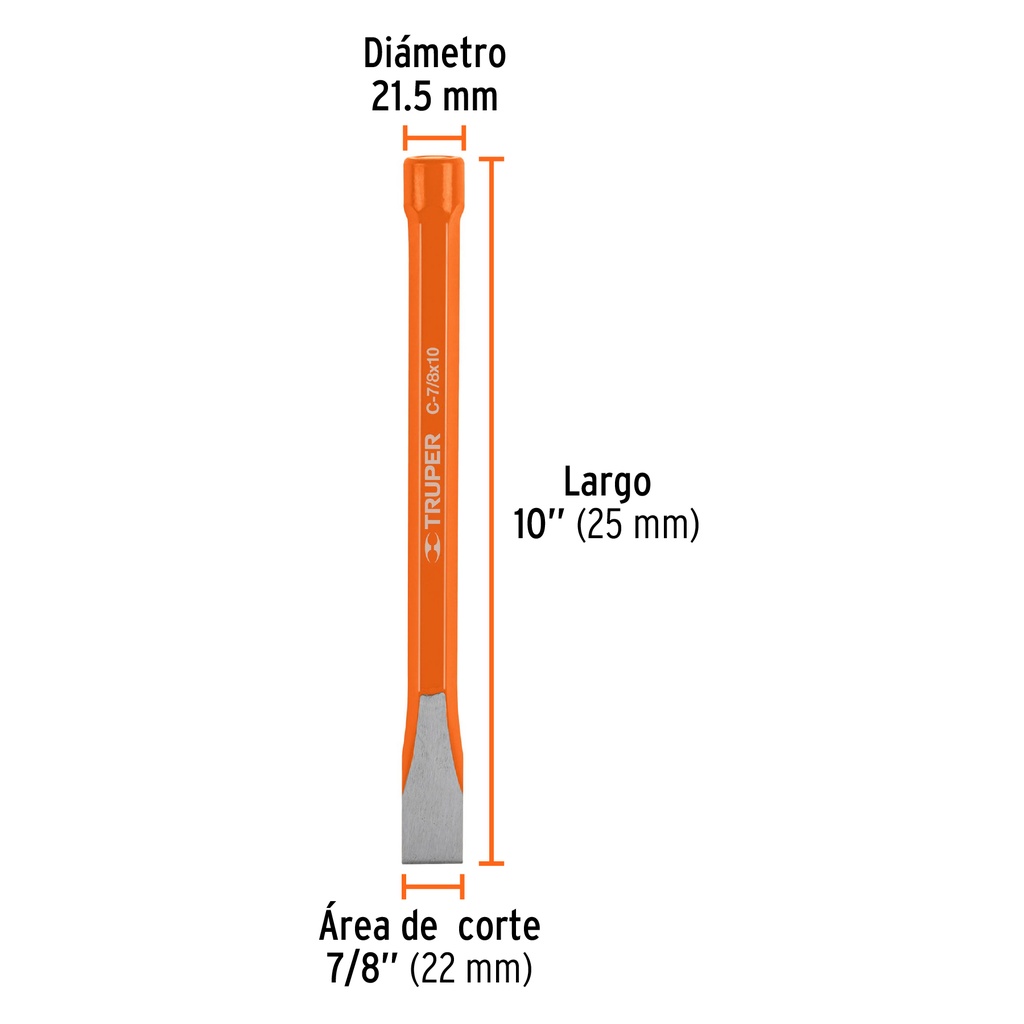 Cincel de corte frío de 7/8 X 10', Truper, 