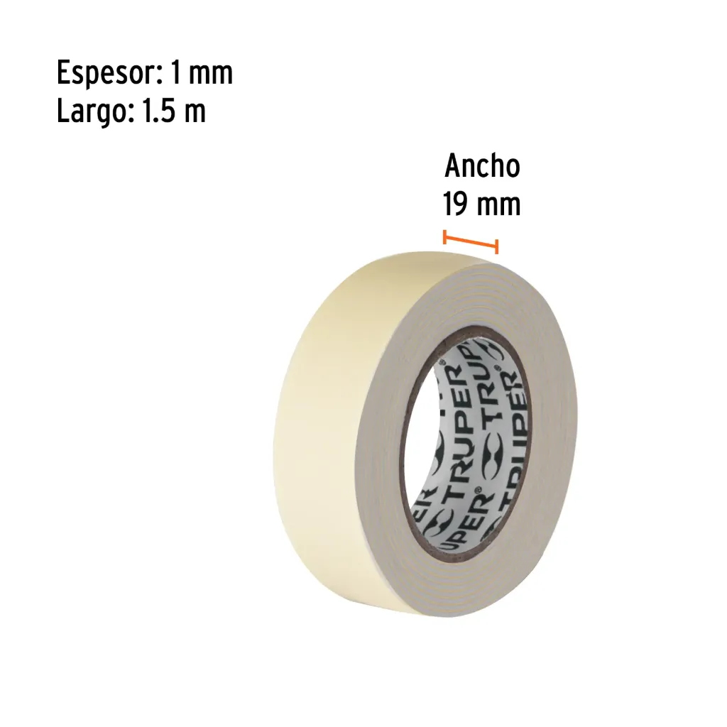 Cinta doble cara de 19 mm x 1.5 m, Truper, 