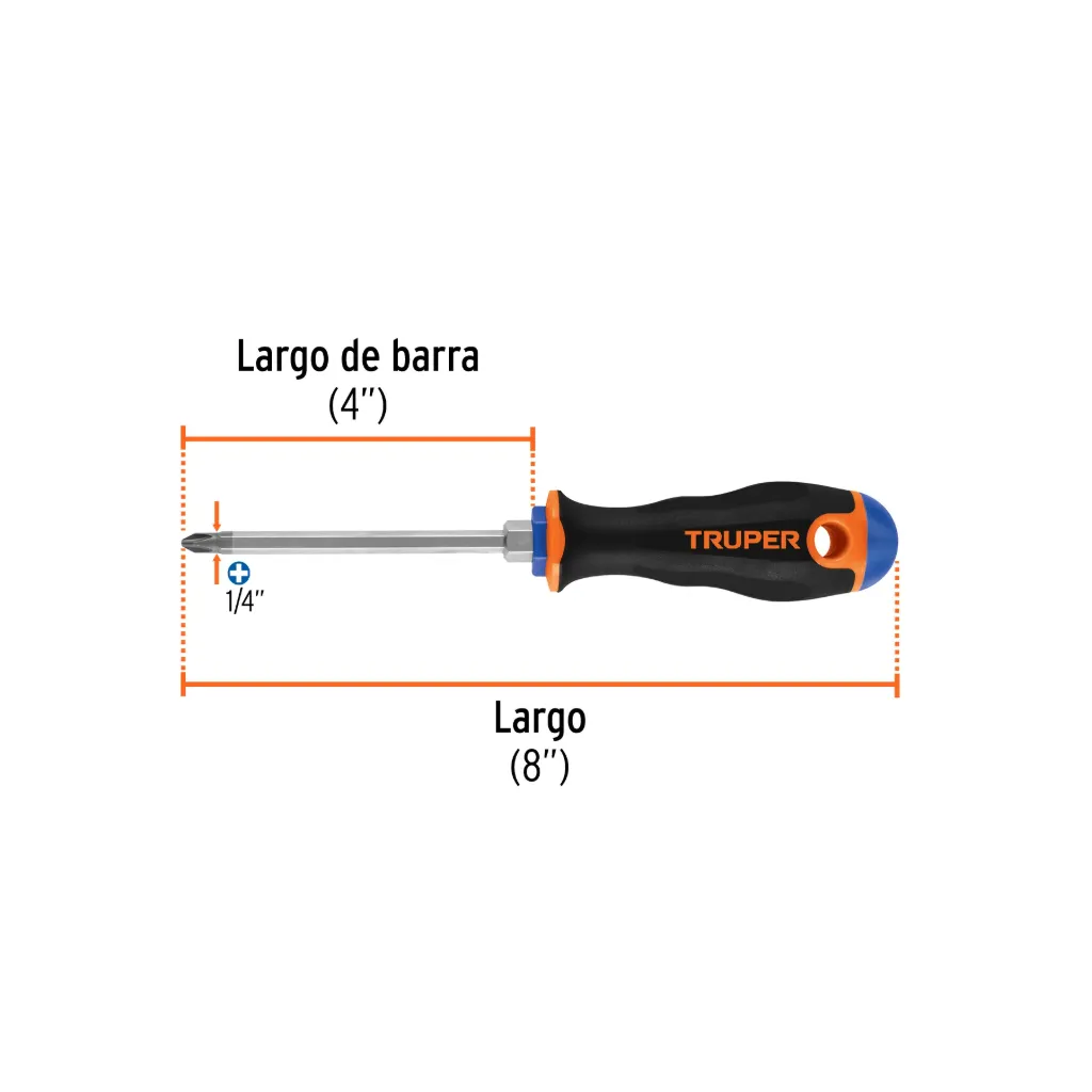 Desarmador de cruz 1/4' x 4' mango Comfort Grip, Truper, 
