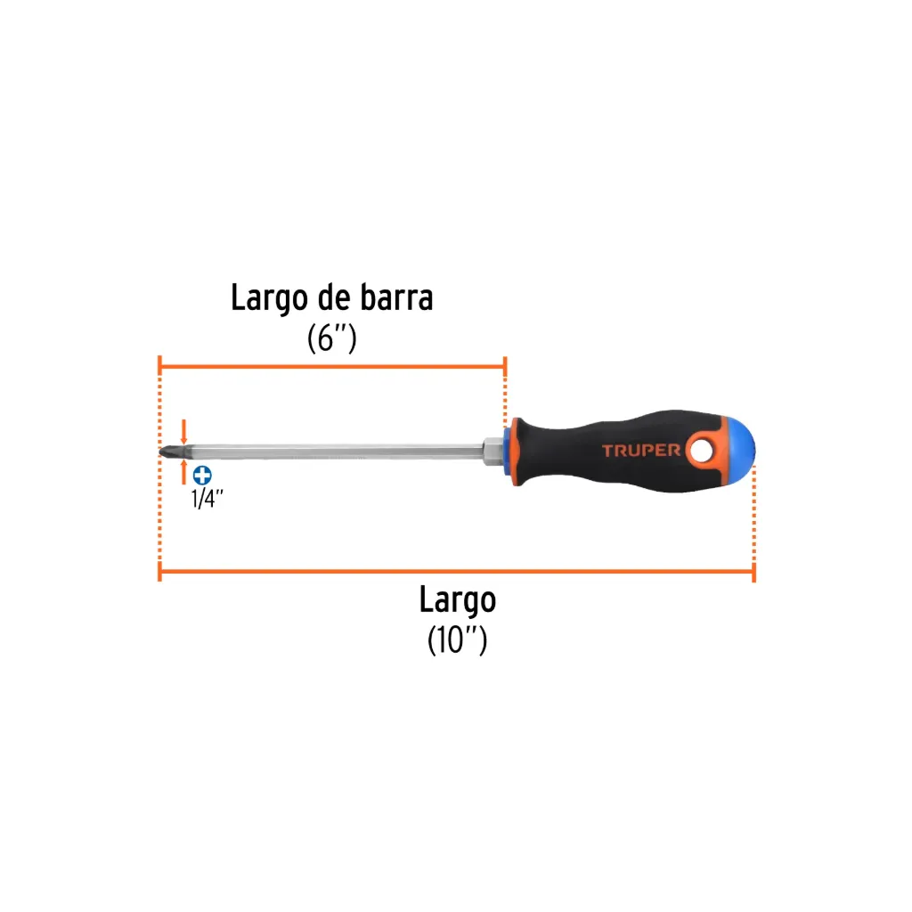 Desarmador de cruz 1/4' x 6' mango Comfort Grip, Truper, 