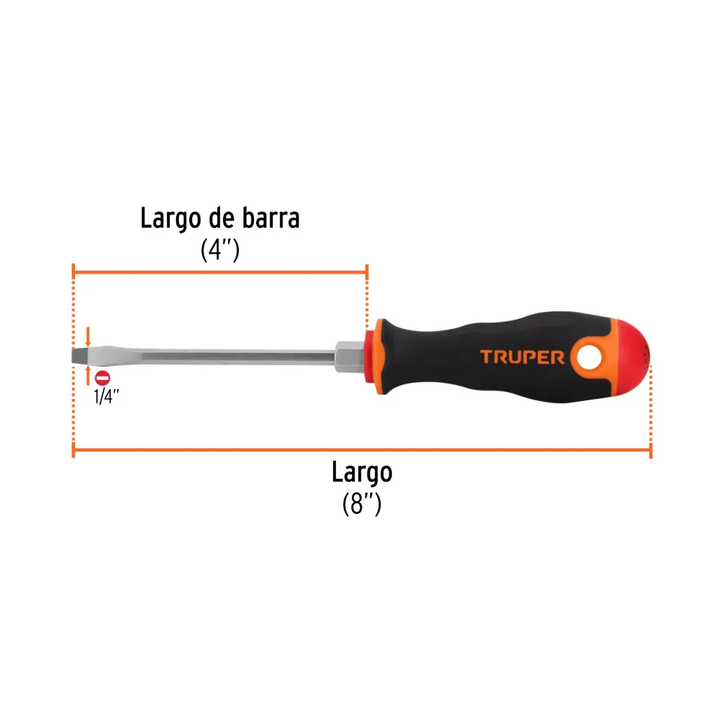 Desarmador plano 1/4' x 4' mango Comfort Grip, Truper, 