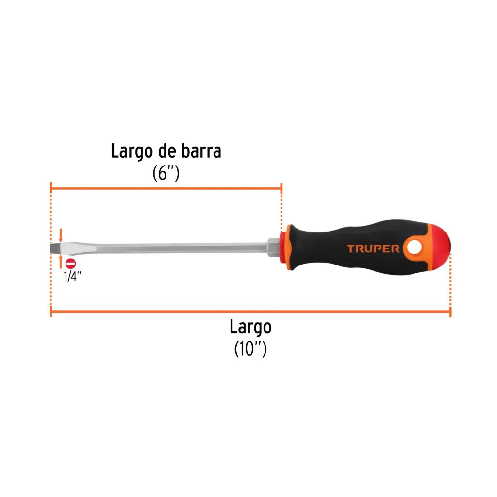 Desarmador plano 1/4' x 6' mango Comfort Grip, Truper, 