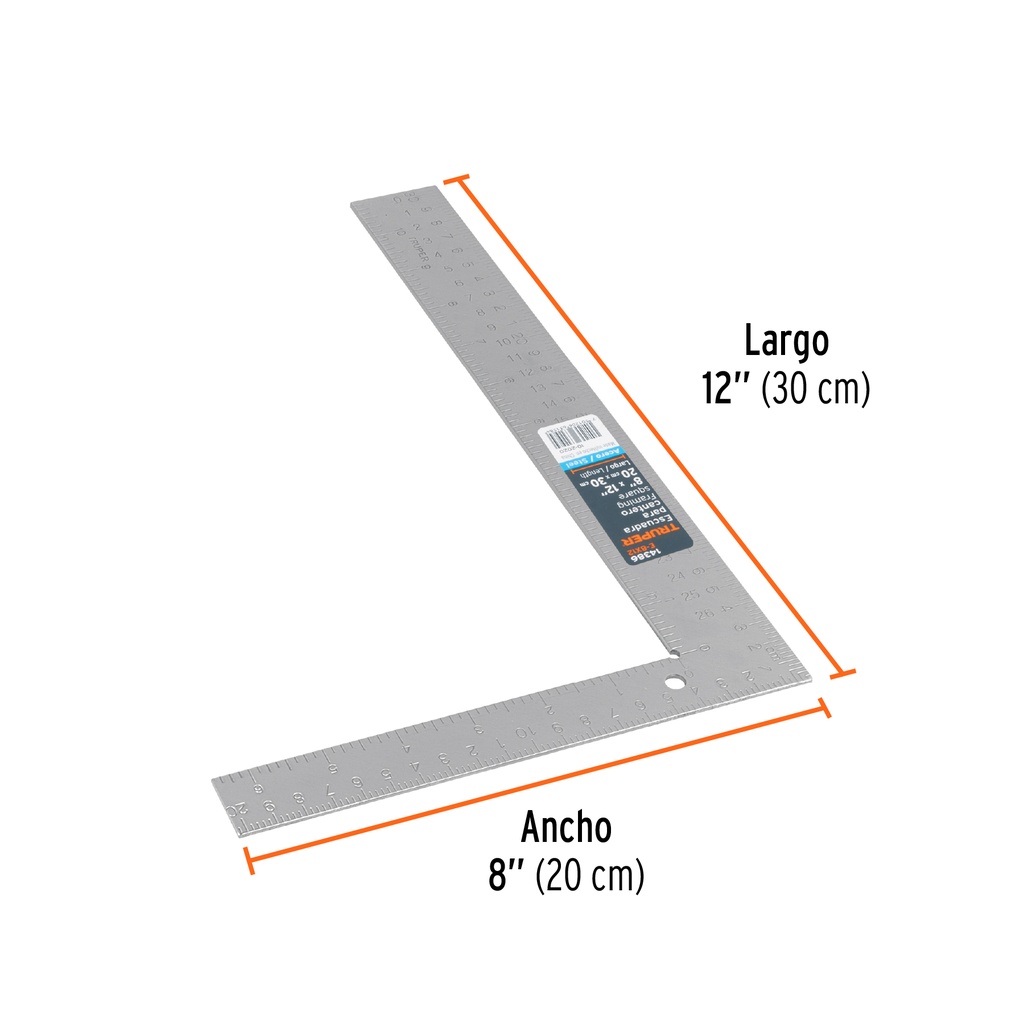 Escuadra 8'x12' de acero para cantero, Truper, 